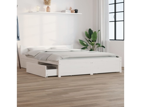 Cama Doble con Cajones MAISON EXCLUSIVE Estructura de Metal Blanco (135x190cm)