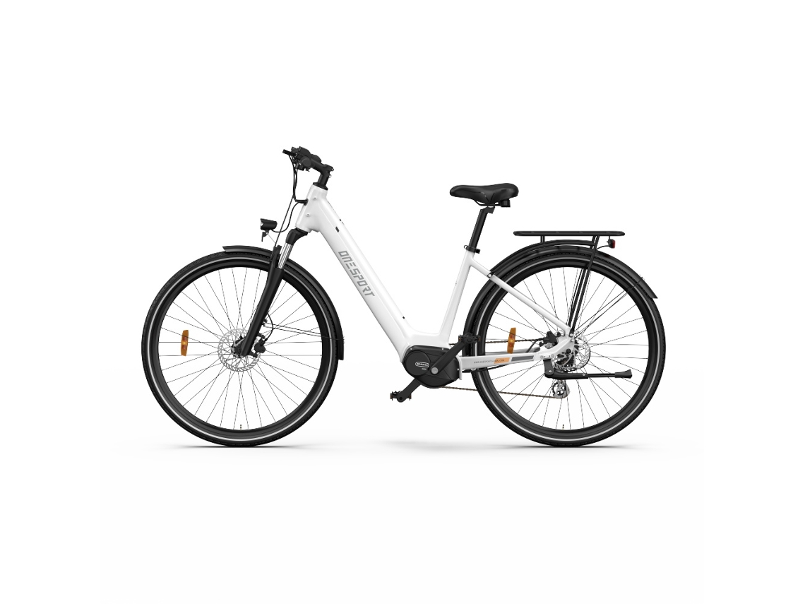 Bicicleta eléctrica Onesport OT07 blanca, 250 W, 36 V, 10,4 Ah, 90 km, neumáticos 27,5, frenos hidráulicos Shimano de 7 V