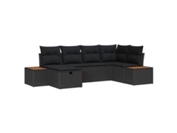 Conjunto de sofá de jardín de mimbre negro con cojines. EXCLUSIVA DE MAISON.