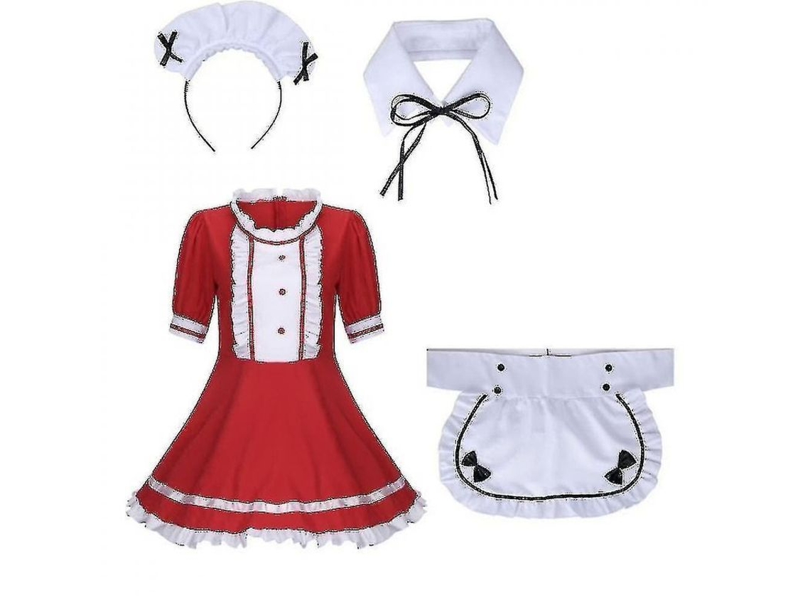 Traje De Criada Francesa Lolita De Algodón Mezclado Para Cosplay Fiesta Halloween Escenario Talla Ktqxxl Rojo