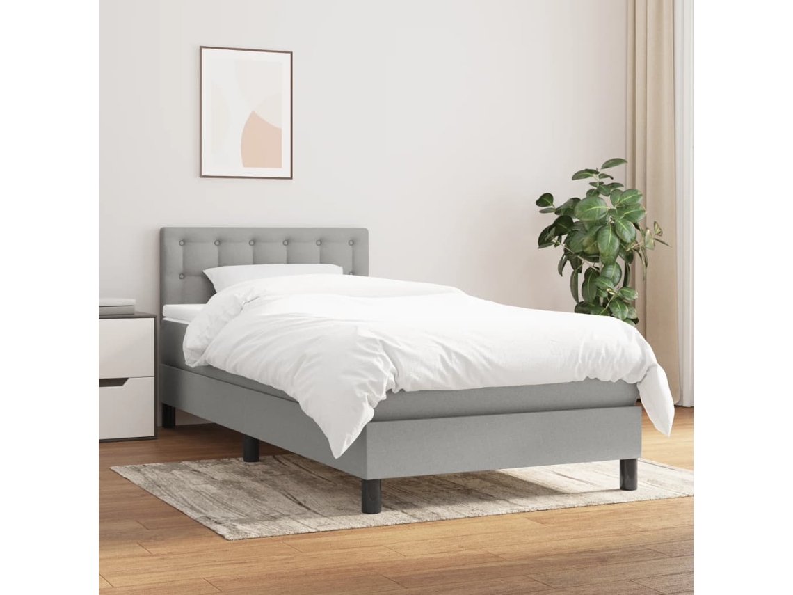 Cama Box Spring Con Colchón Tela Gris Claro 100x200 Cm