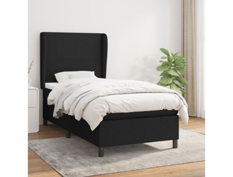 vidaXL Cama con somier y colchón 90x200 cm tela negro