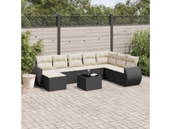 Conjunto de sofá de jardín de 9 piezas con cojines, ratán negro, Dkd Home Decor