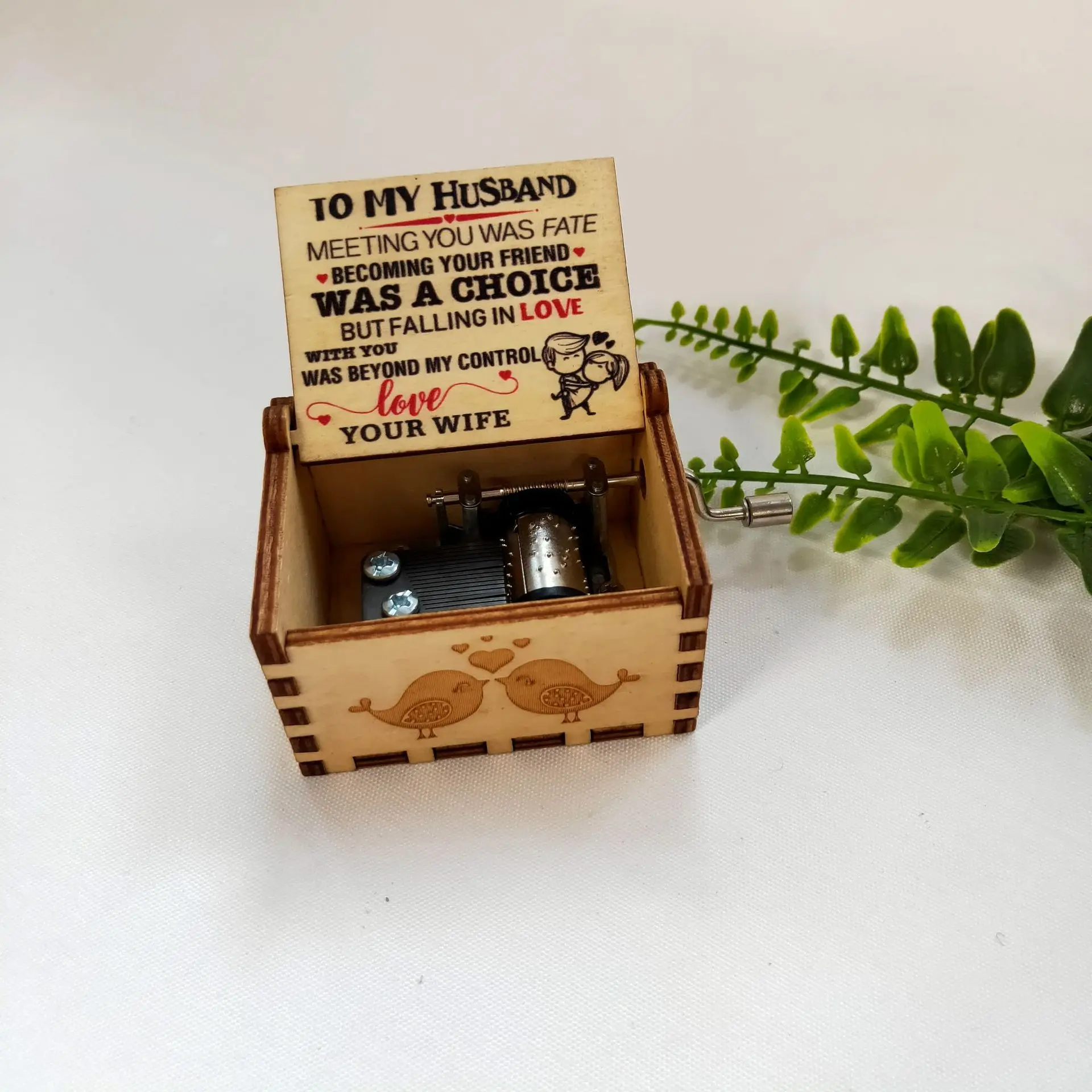 (para El Esposo 1) Caja De Música De Madera Con Manivela Y Mecanismo Silencioso, Un Regalo Romántico De Aniversario.