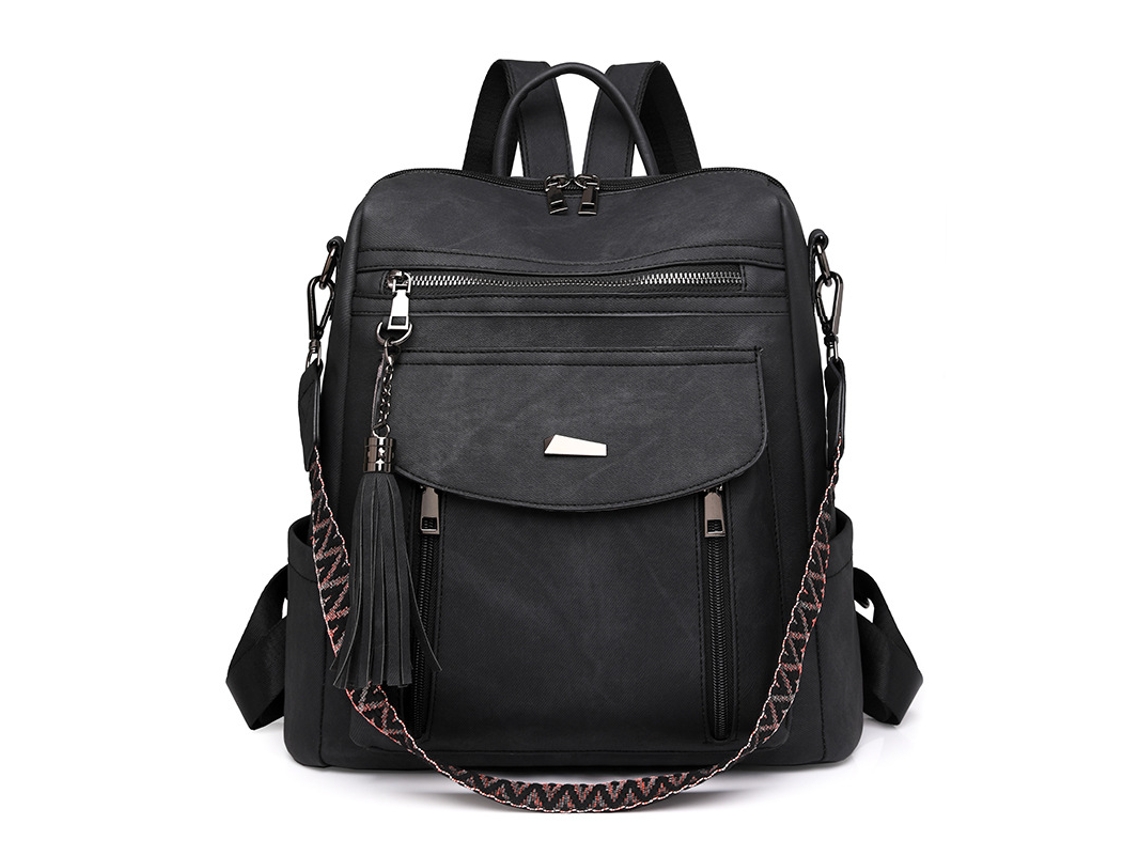 Bolsos de piel sintética para mujer, mochilas para mujer, bolsos para mamá, bolsos casuales y multifuncionales. Yunzii negro.