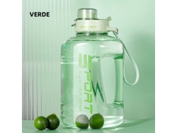 Botella de agua deportiva de 2 litros con tapa y pajita, ecológica y libre de BPA. MDUG (verde)