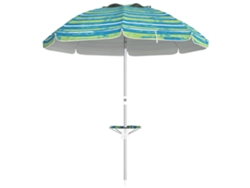 Sombrilla de playa Ø190x215 cm, reclinable a 45°, altura ajustable, mesa, portavasos, multicolor.