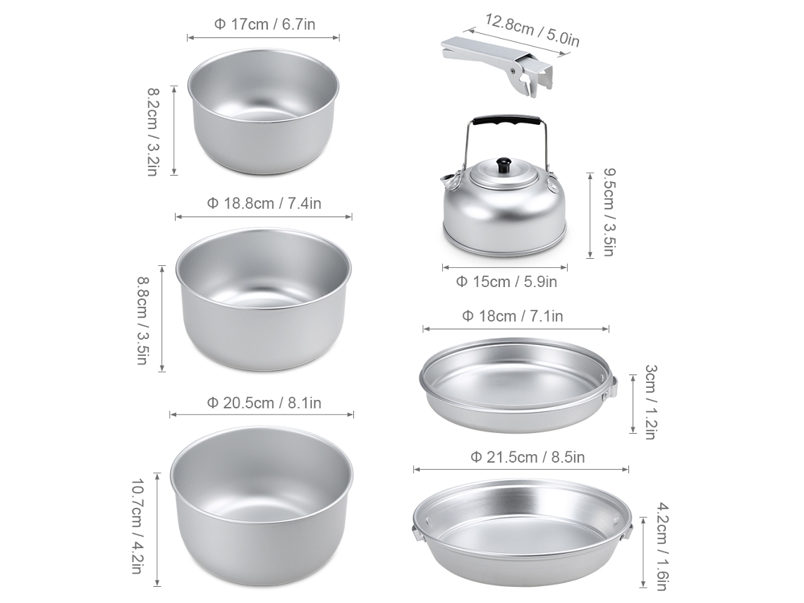 Juego De Utensilios De Cocina Portátiles Y Ligeros De Aluminio Anodizado Para Camping, Con Ollas Y Hervidor Para Uso En Exteriores.