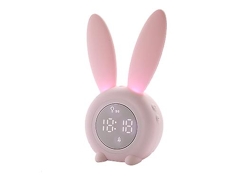 Temporizador magnético Luz nocturna con sensor de sonido Reloj de alarma Linda forma de conejo carga USB (rosa) SLD