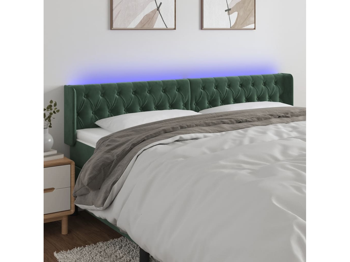 Cabecero Con Led De Terciopelo Verde Oscuro 203x16x78/88 Cm