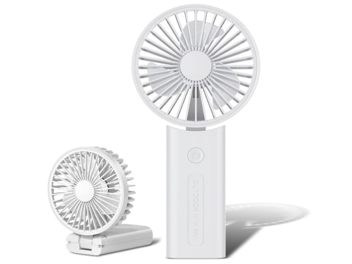 Ventilador de mano de 3 velocidades, recargable por USB, plegable 360°, blanco Yizhood