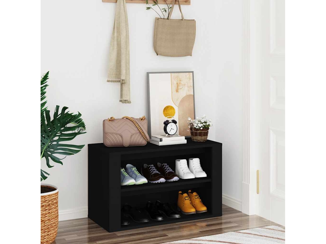 Mueble Zapatero | Armario Zapatero De Madera Contrachapada Negro 75x35x45 Cm