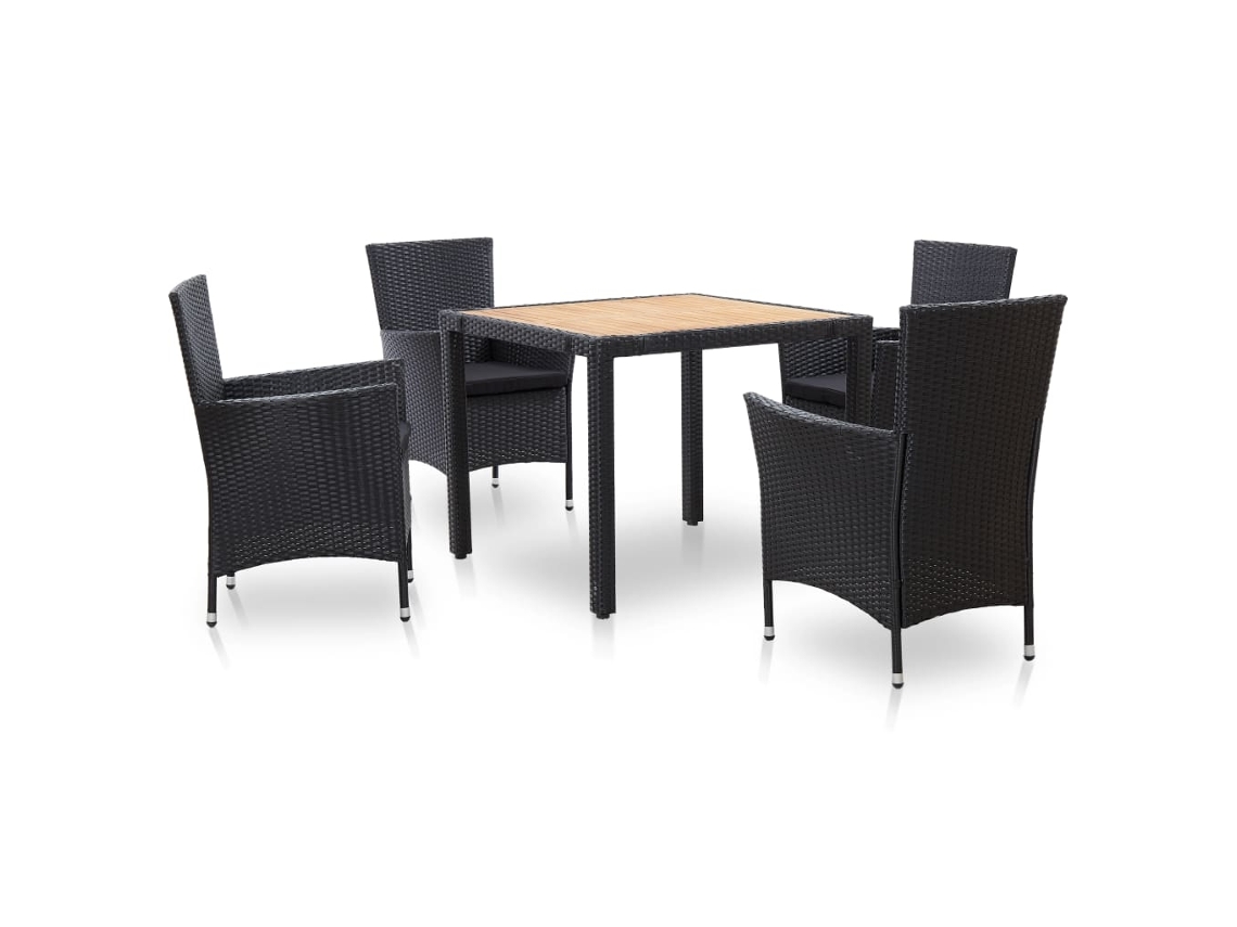 Juego de comedor para exteriores con cojines, mimbre sintético negro, Dkd Home Decor