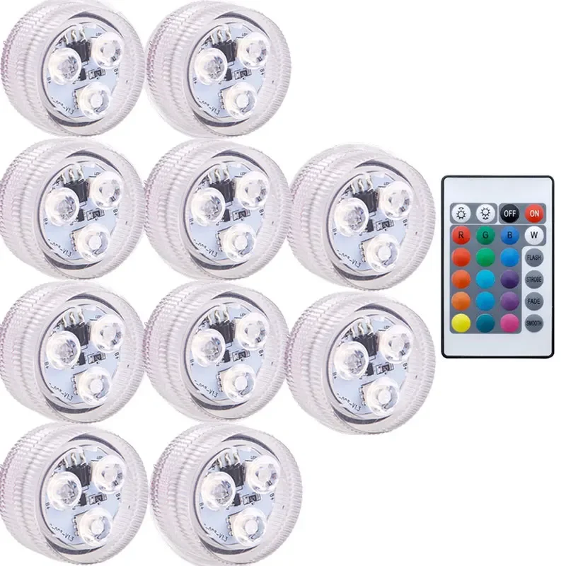 Luz subacuática con 3 LED RGB y 16 colores, IP68 a prueba de agua, accesorio para piscina, luces sumergibles para estanques y jarrones. Aeuzwr