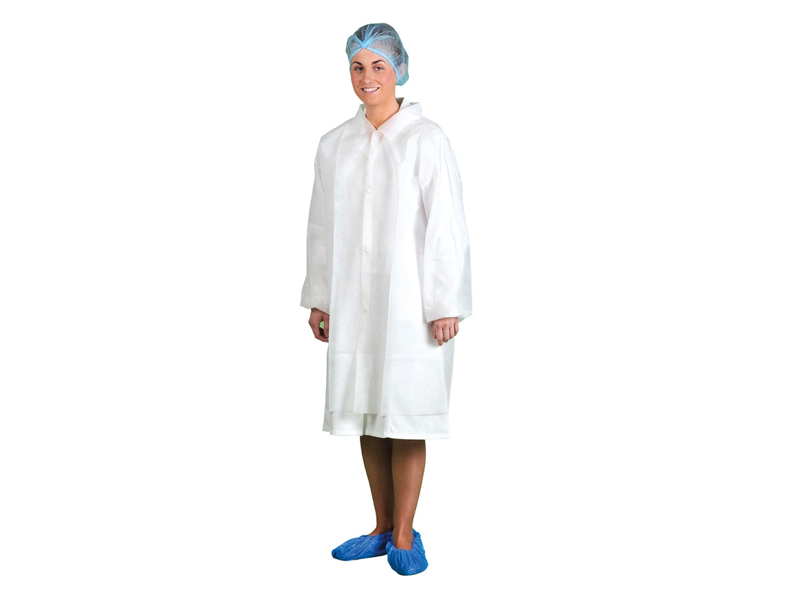 Bata desechable de PP para visitantes, paquete de 200, blanca, talla M, Portwest