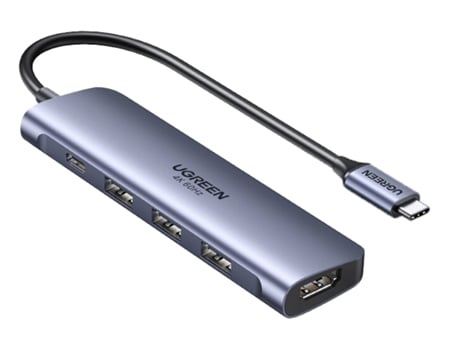 Adaptador UGREEN 70495 Cm136 5In1 Usb-C a HDMI 4Usb3.0 Pd100W Para Huawei Mate40/P50 S20