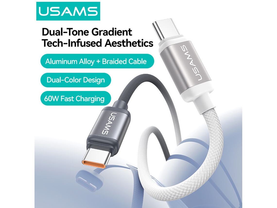 Cable Usams Sj756 Pd60w Tipo C A Tipo C Pd Qc Fcp Afc, Transmisión De Datos, 1,2 M De Largo