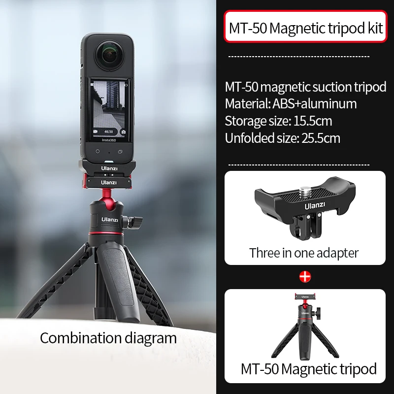 Trípode magnético MT-50 para DJI Osmo Action 5/4/3, ajustable, palo selfie subacuático, soporte para cámara de acción