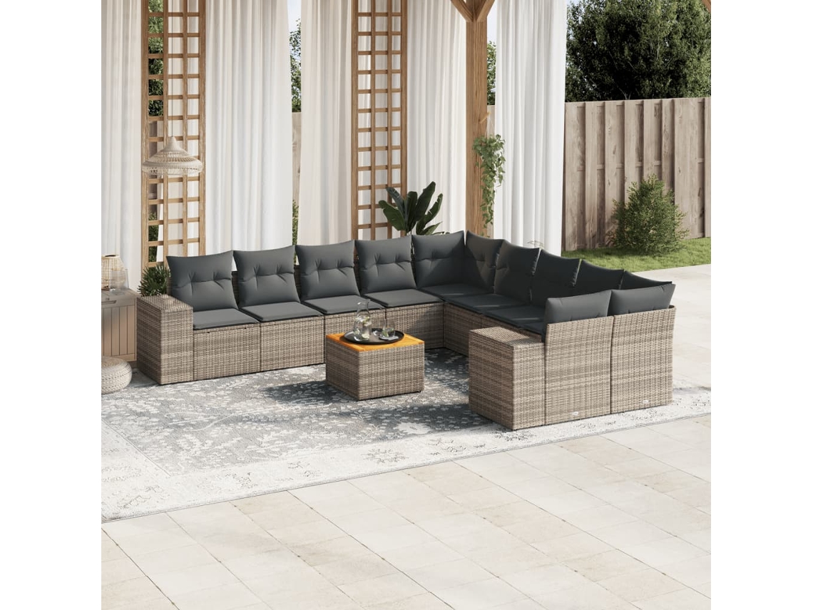 Conjunto de sofá de jardín de 11 piezas con cojines, ratán gris, DKD Home Decor