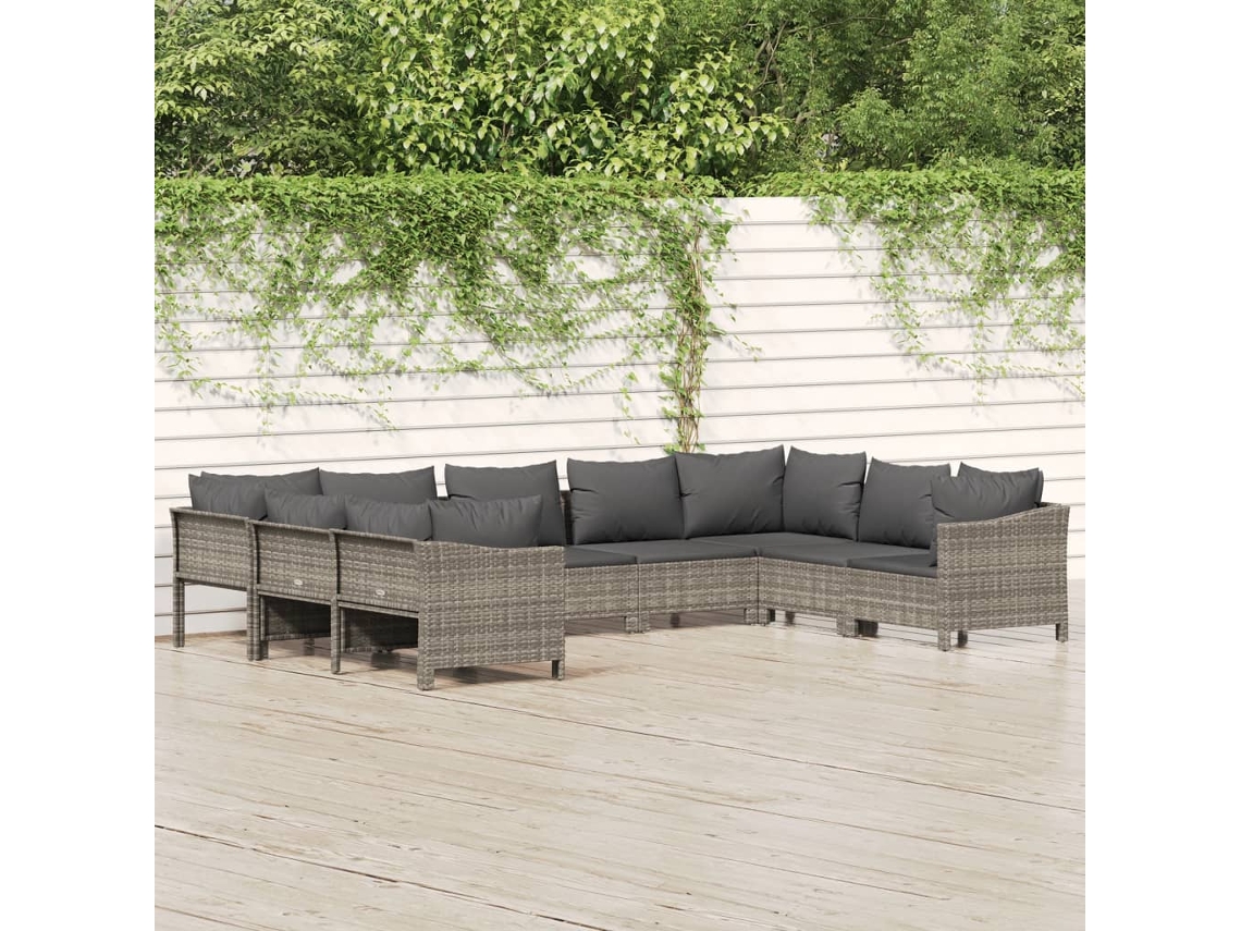 Conjunto de jardín DKD Home Decor de 9 piezas con cojines de mimbre gris