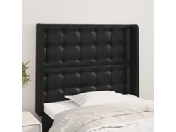 Cabecero Con Orejas De Cuero Sintético Negro 93x16x118/128 Cm