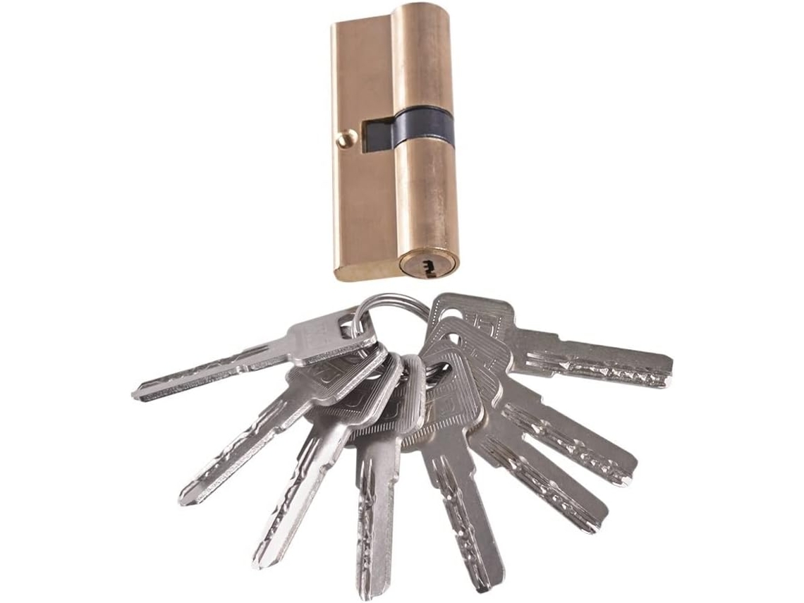 Cerradura De Cilindro Europea Barril Con Perfil Pulgar Acabado Níquel Satinado Laves Cilindros 75 Mm 8 L