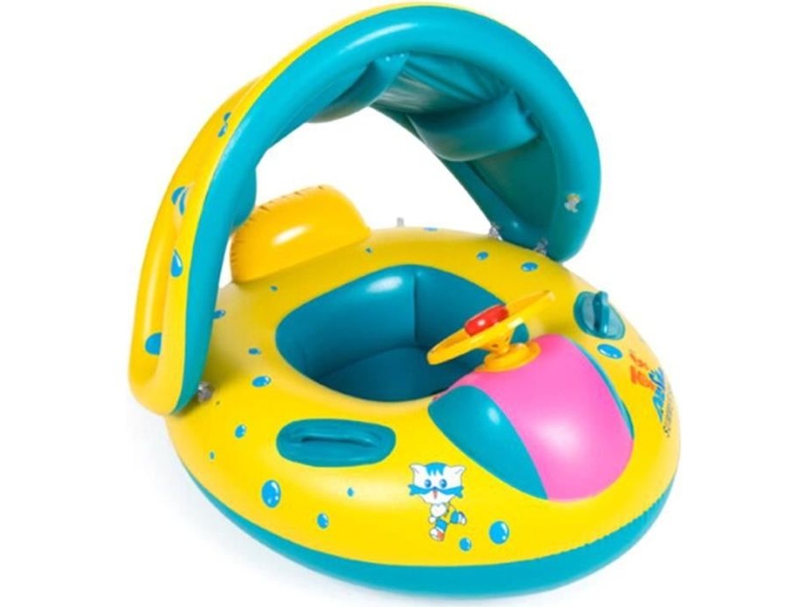 Bóia Inflável Para Bebê Guarda-Sol Banheira Infantil Solar Anti-Uv Com Volante