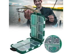 Caja portátil de plástico para aparejos de pesca marina con accesorios.