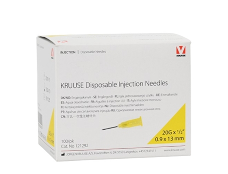 KRUUSE Agulhas Descartáveis 0 9 X 13 Mm 20Gx1/2 Caixa Amarela 100 Unidades