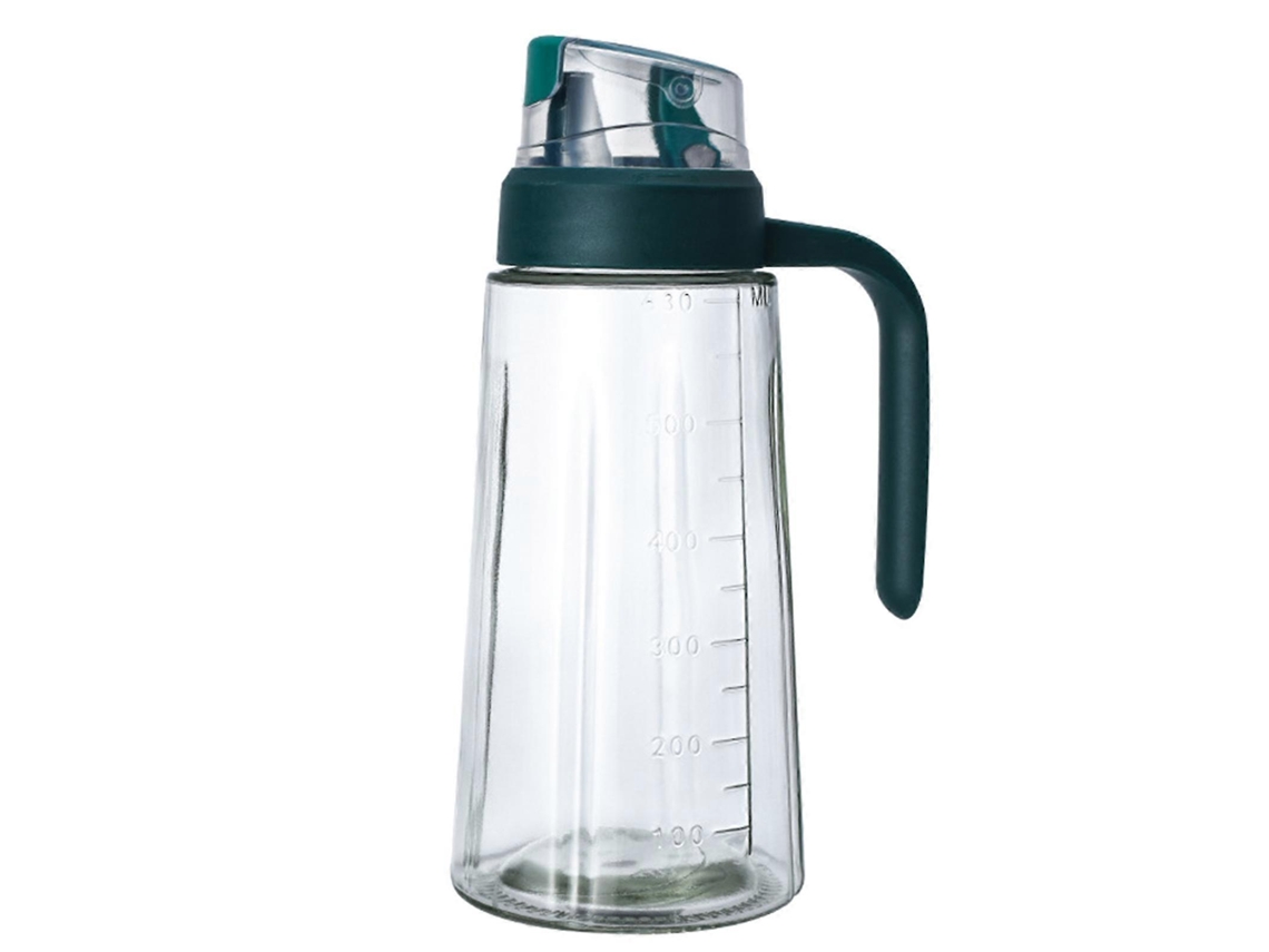 Dispensador de aceite de oliva de vidrio, botella, tarro de aceite de oliva con asa, tapa automática a prueba de fugas, recipiente para condimentos con boquilla dispensadora.