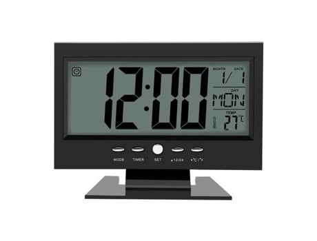 DUOKON Reloj Eléctrico Reloj de Mesa Digital Lcd Sensor de Sonido con Calendario y Pantalla de Temperatura Negro