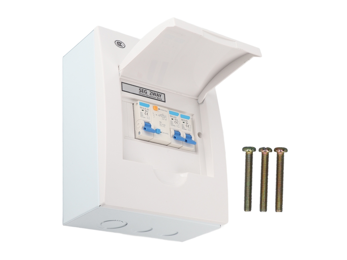 Caja De Distribución Interior De 2 Vías Con Interruptor Automático (mcb) (b6a+b32a) Y Interruptor Diferencial (rcd) (63a 1p+n) Para Garaje Industrial.