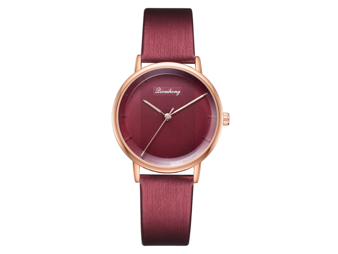 Reloj De Pulsera De Cuarzo Sencillo De Aleación De Pu Para Mujer Con Decoración Roja.