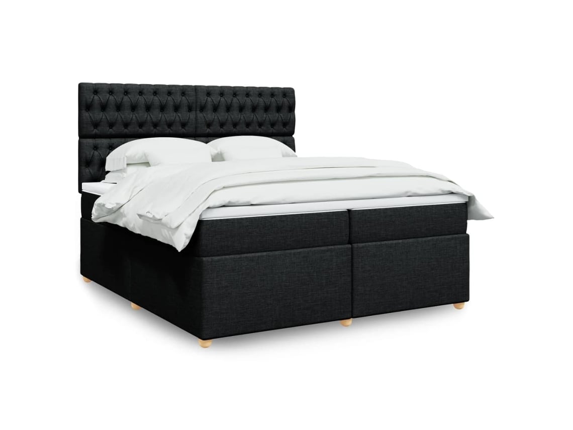 Cama Box Spring Con Colchón Tela Negro 200x200 Cm