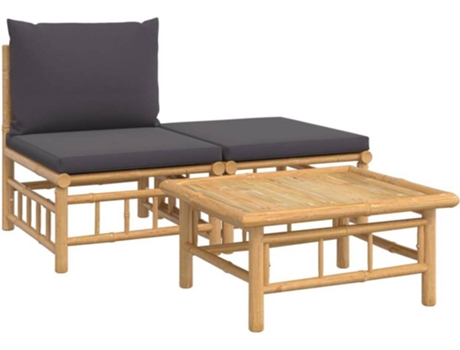 Conjunto 3 Set de muebles de jardín VIDAXL bambú con cojines gris oscuro