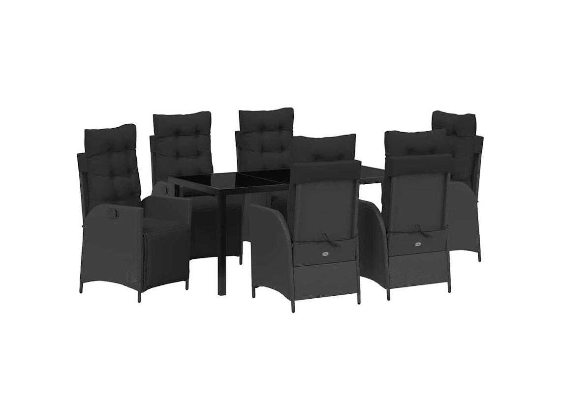 Maison Exclusive - Juego de comedor de jardín de 7 piezas en mimbre negro con cojines