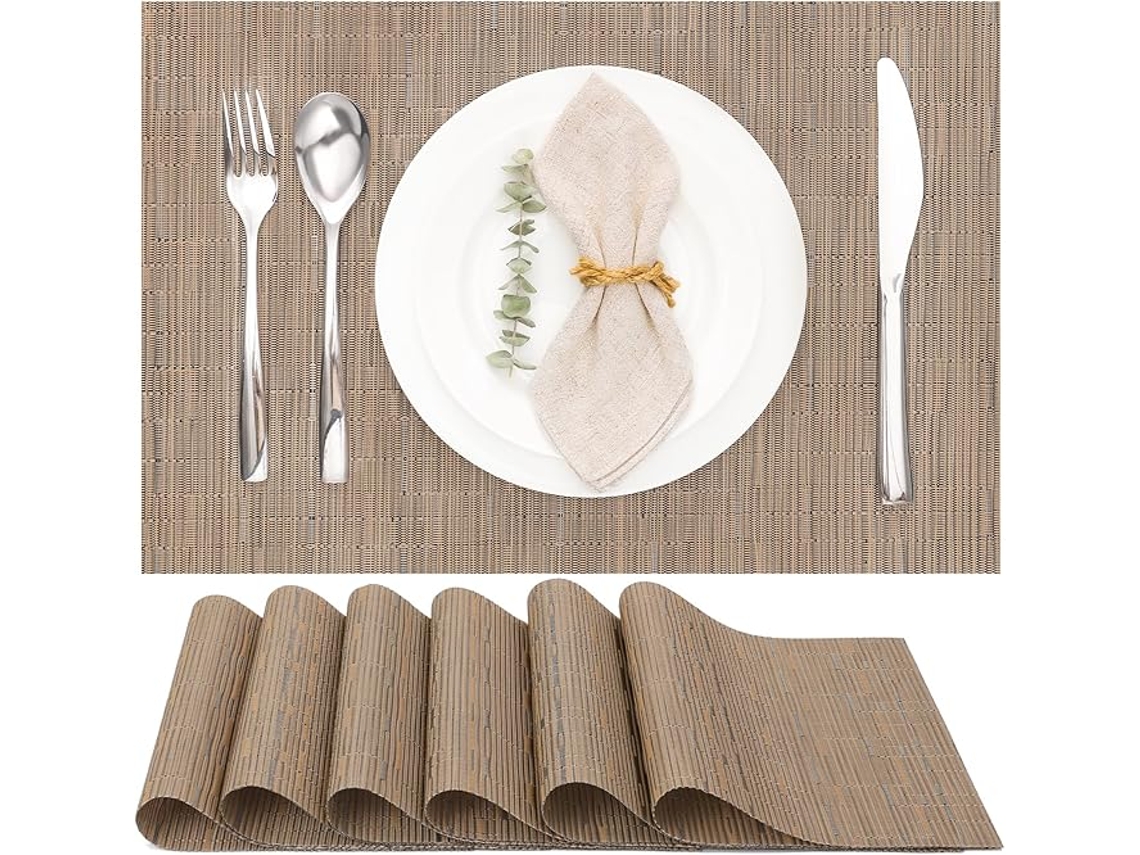 Conjunto De Toalhas De Mesa Laváveis Estilo Americano (6 Peças) - Tecido - Anti-deslizante, Resistente Ao Calor - 30x43,5 Cm (marrão)