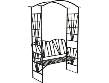 Banco con Arco de Metal para Enredaderas Y Rosales TECTAKE (Negro -Metal-114 x 42 x 210 cm)