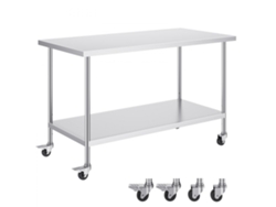 Mesa de trabajo profesional ajustable de acero inoxidable con ruedas y estante Tekmaquinas