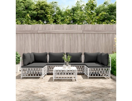 Conjunto 7 de muebles de jardín VIDAXL acero con cojines blanco