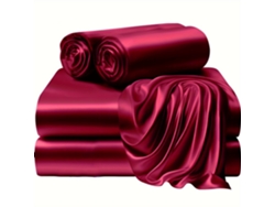 4pack Juego De Sábanas Ajustables De Satén Eifson 100% Poliéster 198x203x35cm (rojo Vino)