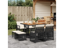 Juego de comedor de jardín de 9 piezas con cojines, mimbre sintético negro, DKD Home Decor
