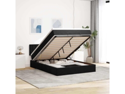 Estructura Cama Otomana Colchón Terciopelo Negro 140x200cm