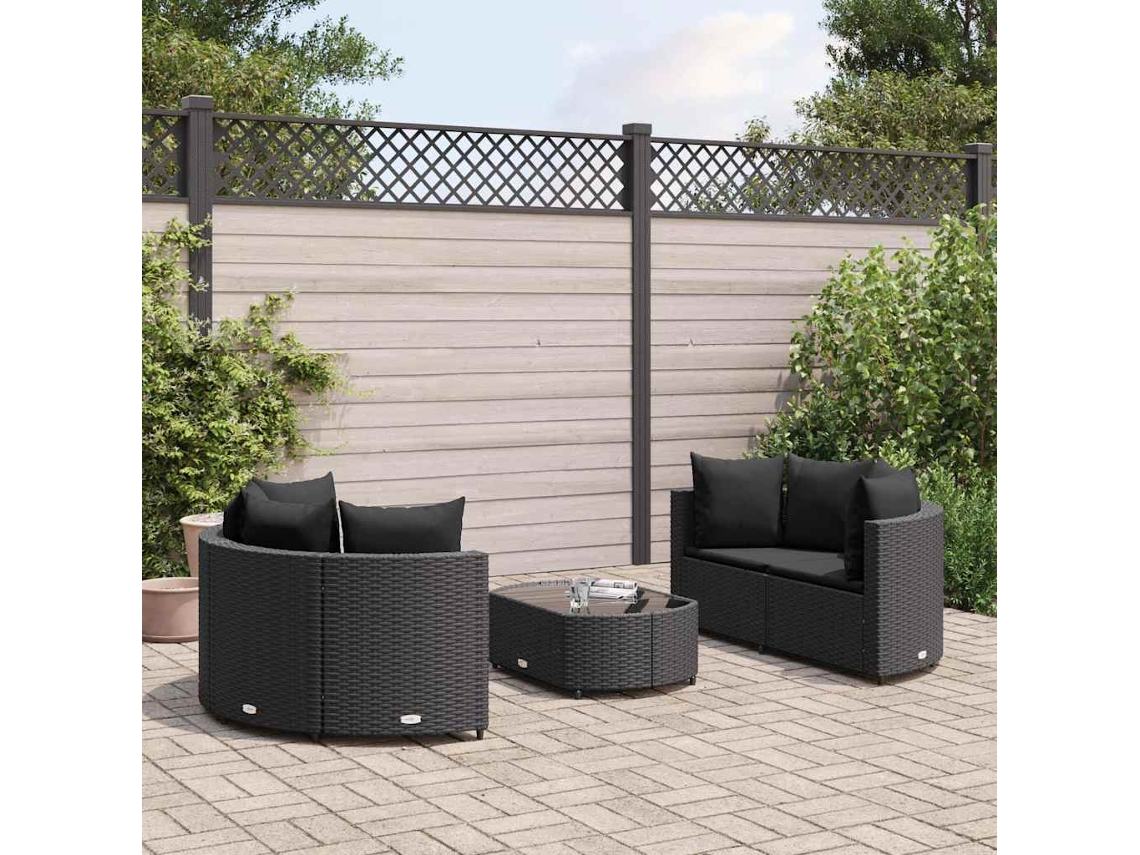 Conjunto de sofá de jardín de 5 piezas con cojines de mimbre sintético negro, Dkd Home Decor