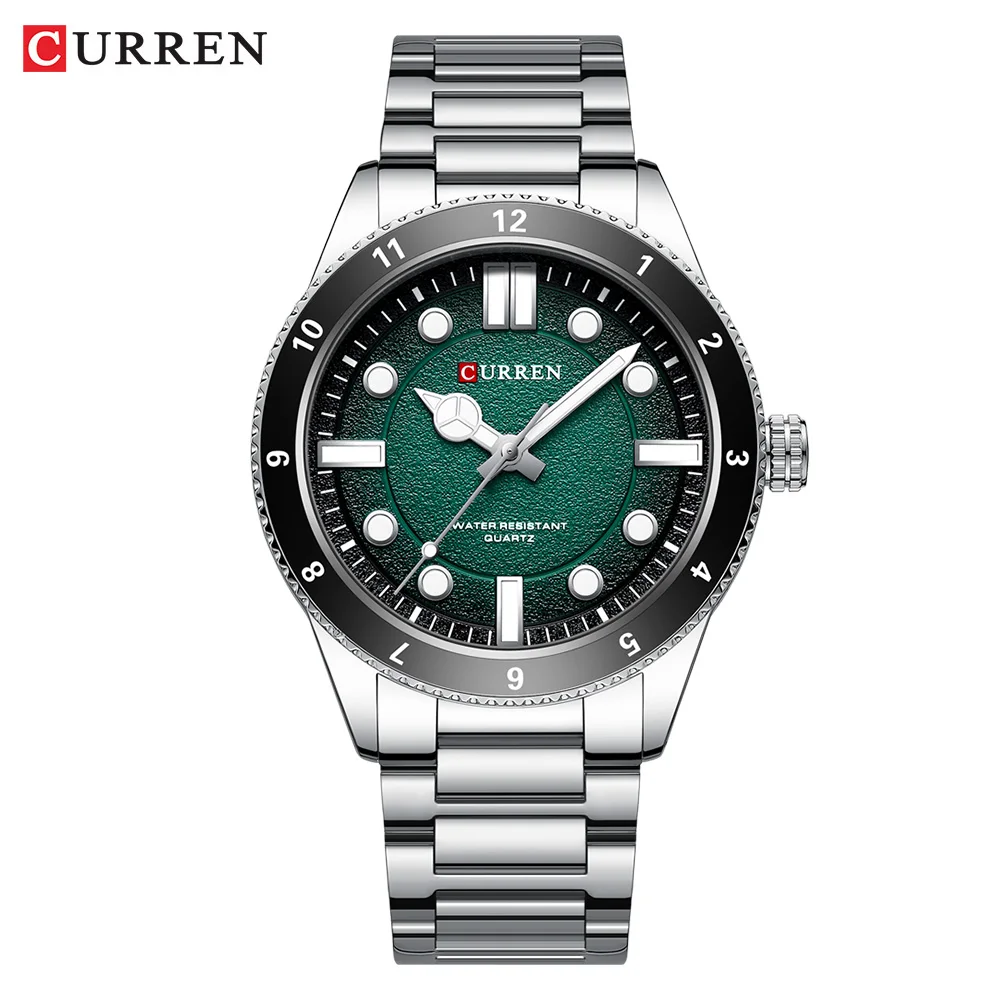 Reloj De Hombre Resistente Al Agua (verde Plateado), Luminoso, De Acero Inoxidable.