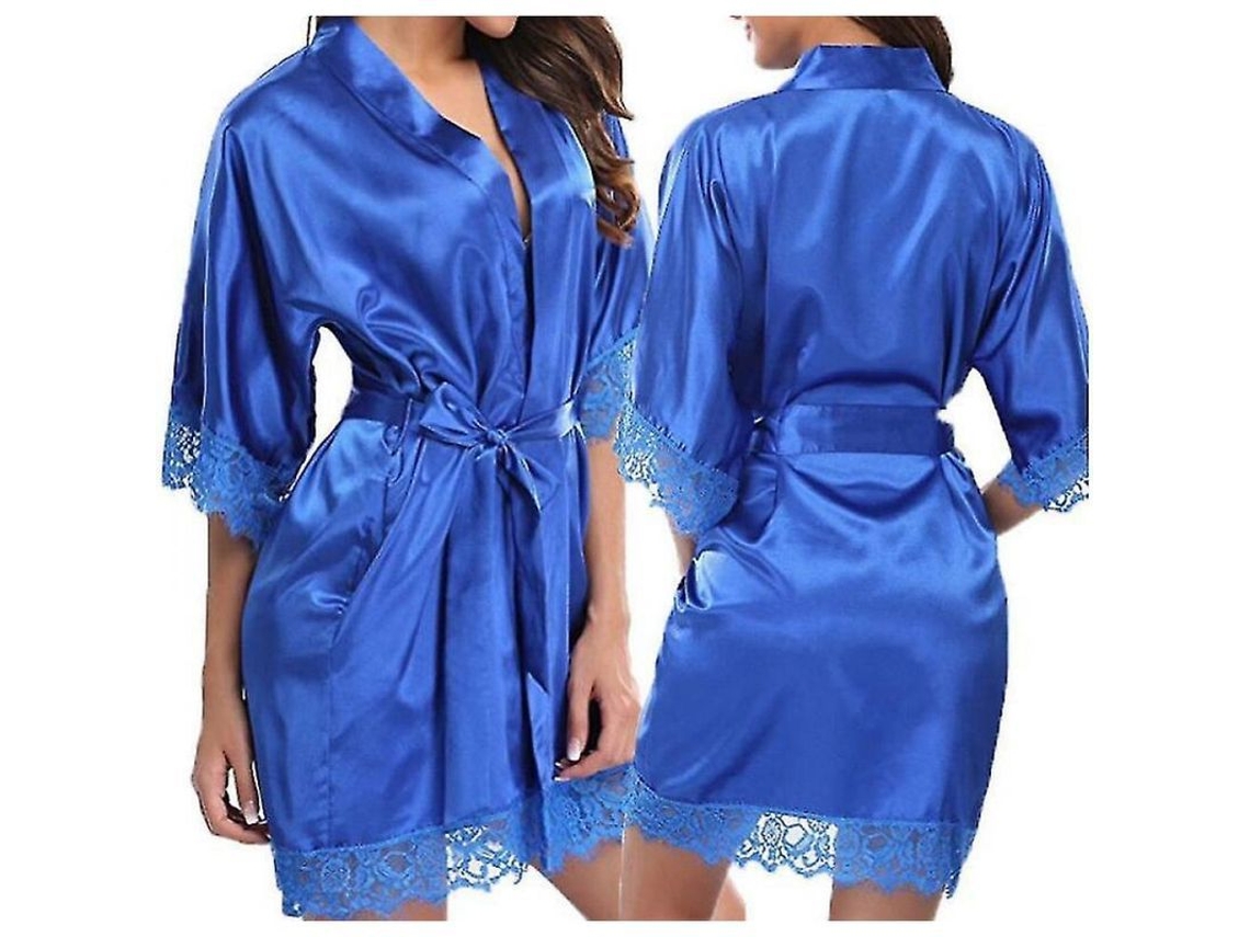 Bata De Seda Para Novia Damas De Honor Kimono Ropa De Dormir Bathrobe Frp Xl Azul