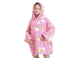 Bata Infantil Estilo Sudadera Y Manta De Felpa Extrasuave. Bolsillos Frontales. Diseño Arcoiris Y Unicornios