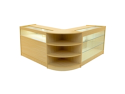 Mostrador comercial MonsterShop Demeter, arce, K1200B1200LM60, MDF y vidrio templado
