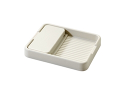 Organizador plegable para tapas de ollas de cocina, soporte para utensilios de encimera con bandeja de goteo para espátulas y sartenes, diseño compacto.