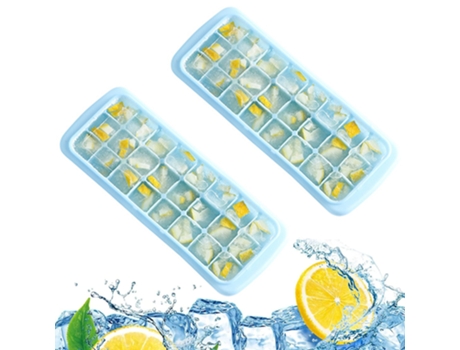 2 bandejas de cubitos de hielo, moldes de cubitos de hielo con tapa, bandejas de hielo apilables, color azul